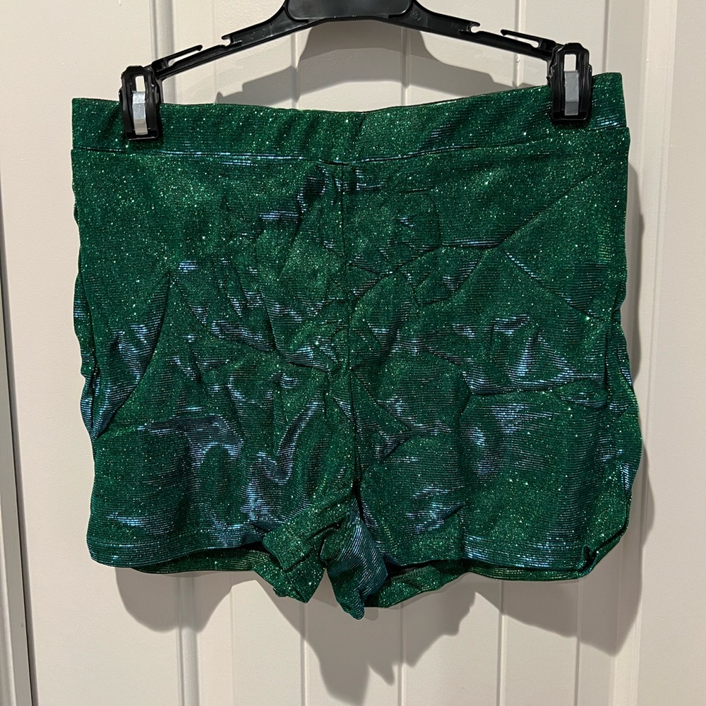 2 NWOT SHEIN Silver and Green High Waist metallic & glitter Shorts & FREE TOP - Picture 5 of 14